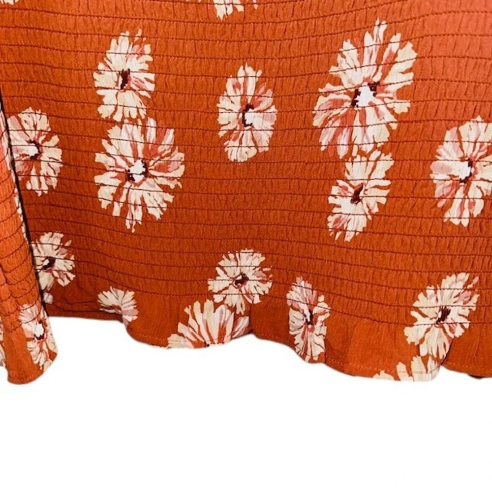 Madewell Georgette Lucie Floral Smocked Top Square Neck Puff Sleeve‎ Rust Size M - Picture 9 of 16